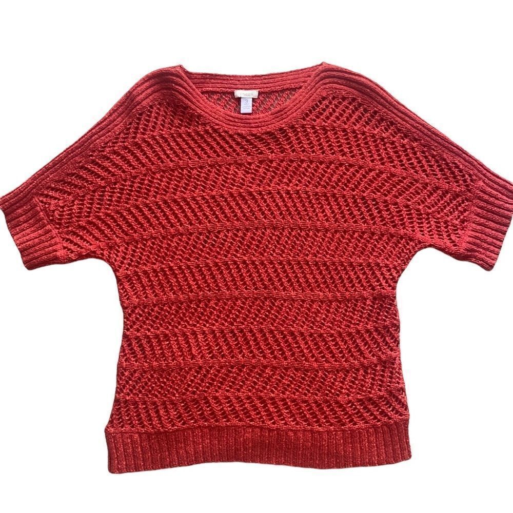 Chicos Coral 🧶 Crocheted Boat Neck Sweater!